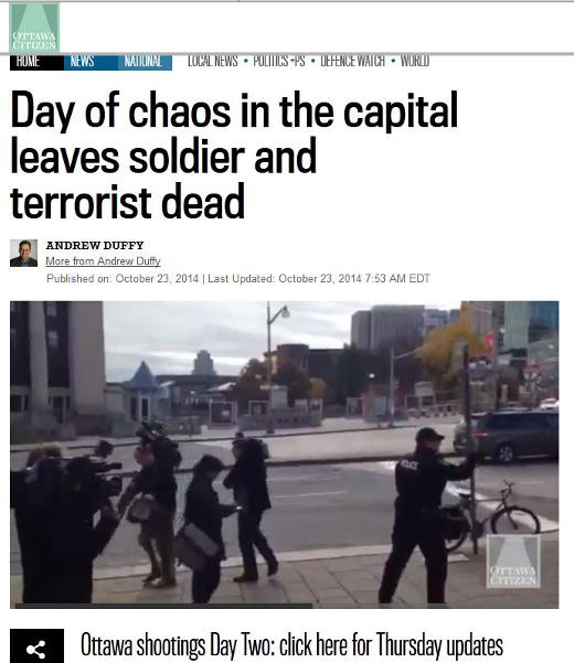 Terror attack on a war memorial and the Canadian Parliament