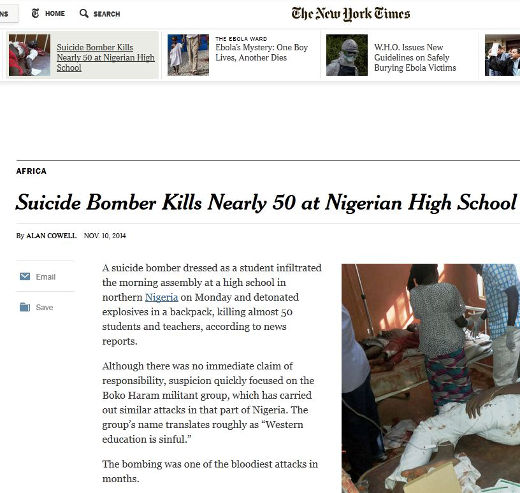 A suicide bomber killed 50 kids and teachers in a Nigerian high school